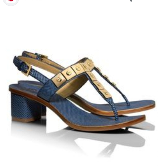 Tory Burch Shoes - Tory Burch Navy Snake Print Leather Studded T-strap Block Heel Sandals, 10.5